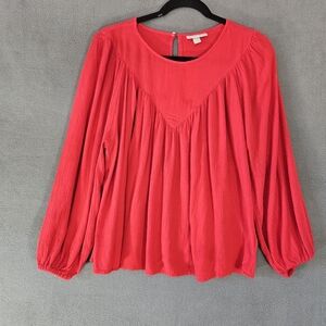 Knox Rose Womens Boho Shirt Size Large Red Lace Crinkle Long Sleeve Blouse